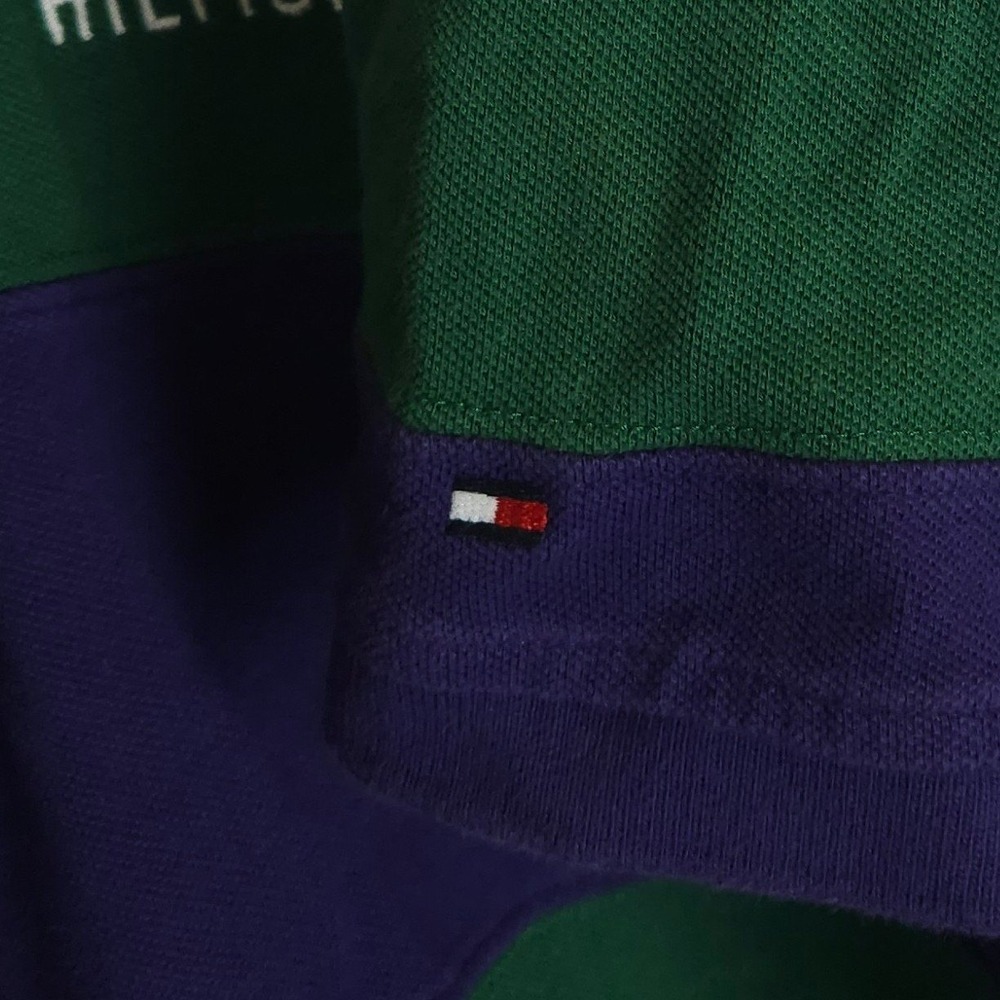 Tommy Hilfiger Rugby Polo Shirt Men's XL Slim Fit Green Purple Big Crest Logo - Picture 5 of 15